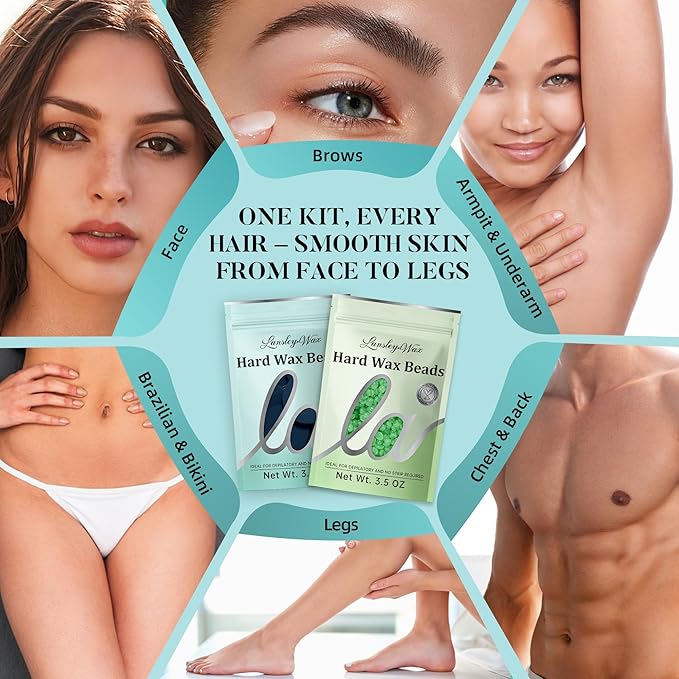 LANSLEYWAX Digital Waxing Kit for Women Men, Wax Warmer for Hair Removal with Silicone Pot, Hard Wax Kit, Waxing Machine for Sensitive Skin Brazilian Bikini Leg Eyebrow Full Body Home Use