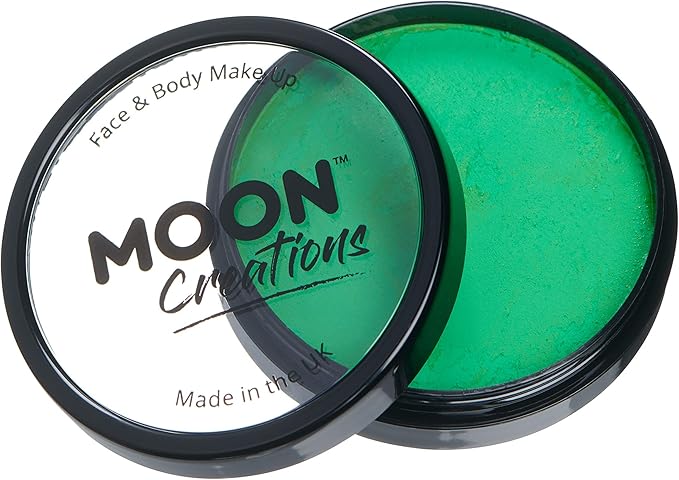 Pro Face & Body Paint Cake Pots Bright Green - Professional Water Based Face Paint Makeup for Adults, Kids - 1.26oz