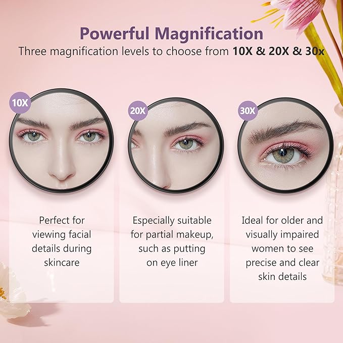 10x Magnifying Mirror, Makeup Mirror with Suction Cup, Magnifying Mirrors with 2 Tweezers, Stick on Bathroom Mirror for Portable Eyebrow Plucking, Suitable for Makeup