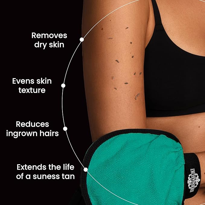 Dermasuri Deep Exfoliating Glove - Korean Exfoliating Mitt - Body Scrubber for Shower - Buffs Dry & Dead Skin - Keratosis Pilaris Treatment Scrub - Stocking Stuffer Gifts for Women & Men - Teal Mitt