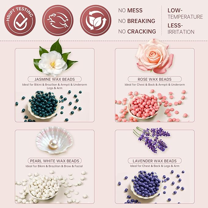 Lifestance Waxing Kit for Women & Men - Pink L2 Digital Warmer, Silicone Wax Pot Liner, Hair Removal Kit with 14.1oz Hard Wax Beads & Oil Spray, Professional for Home Brazilian Bikini Face Leg Body