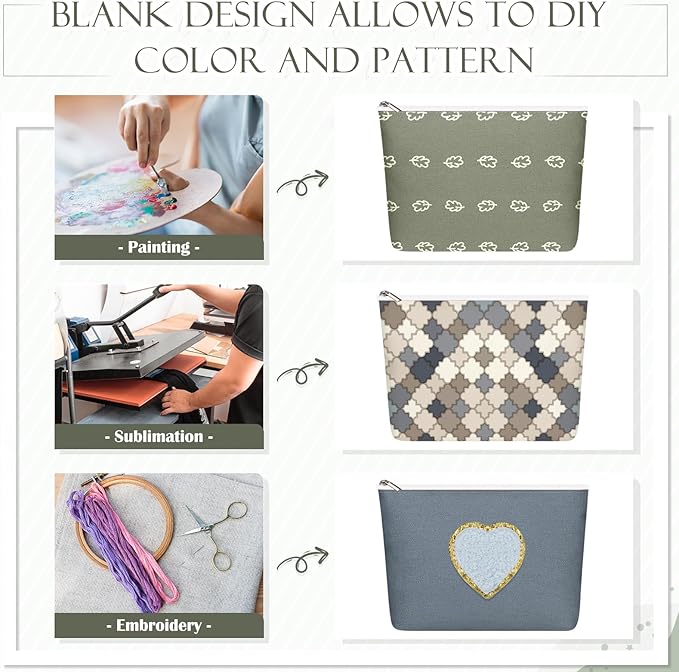 Reginary 10 Pcs Canvas Makeup Bags Bulk for Women Blank DIY Pencil Pouch Travel Toiletry Cosmetics Bags Gift for Christmas Breast Cancer Awareness Thanksgiving Wedding Nurses Teacher(Plain Color)