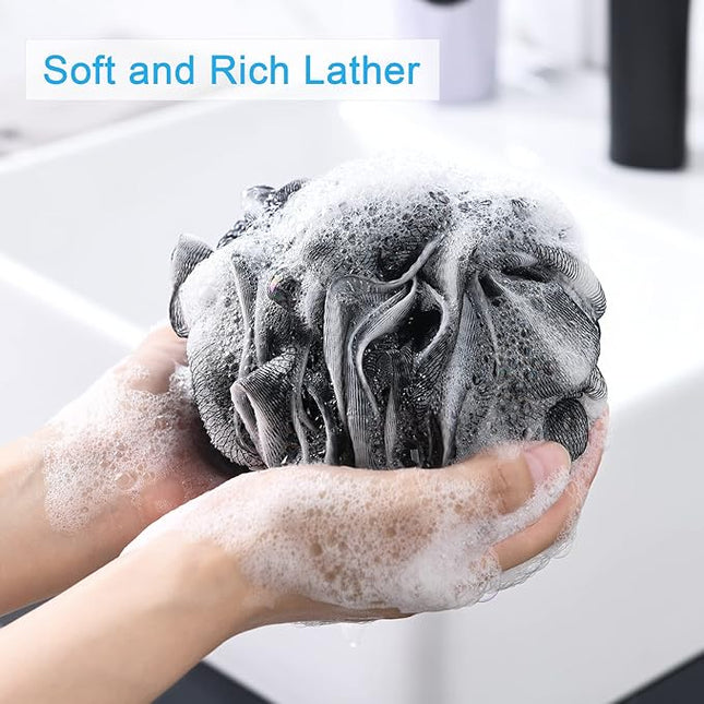 AmazerBath Loofah Sponge 60g/Piece, Loofah for Men Body Scrubber - Bath Sponge Loofa Set of 4 Black