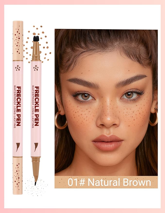 Erinde 2-In-1 Dual-Ended Freckle Pen & Freckle Stamp, Waterproof Freckles Makeup Kit with Precise Curved Tip for Natural, Lifelike Faux Freckles, Long-Lasting Quick Dry Smudge-Proof Fake Freck Pen, 01