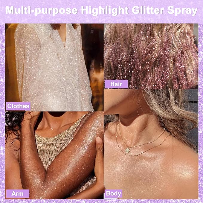 Yosca Body Glitter Spray, 80ML Holographic Silver Glitter Hairspray, Quick-Drying and Long-Lasting Shiny Glitter Spray for Body Hair Sparkling Makeup Festival Concert Party Clothes Rave Accessories