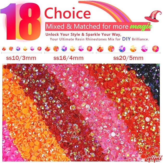 6 Bags Colorful Rose & Red Series Resin Rhinestones for Bedazzling Crafting 3mm 4mm 5mm Mix Flatback Stones Gems Diamonds for Nails Face Eyes Makeup DIY Crafts Tumblers Bottles Clothing Phones