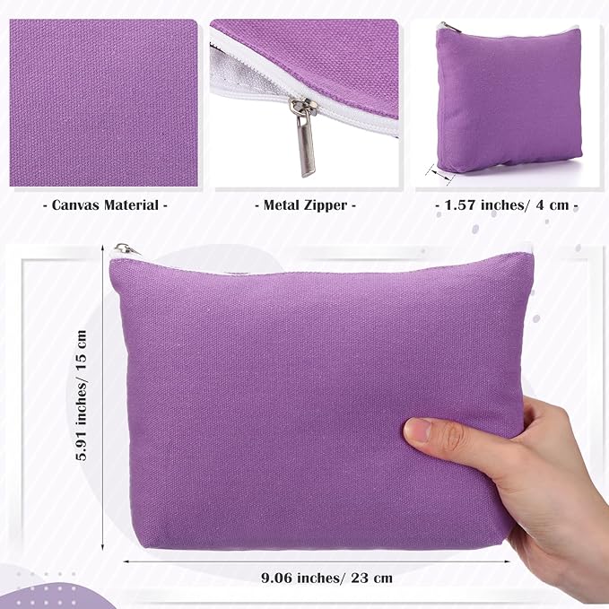 Reginary 10 Pcs Canvas Makeup Bags Bulk for Women Blank DIY Pencil Pouch Travel Toiletry Cosmetics Bags Gift for Christmas Breast Cancer Awareness Thanksgiving Wedding Nurses Teacher(Purple)