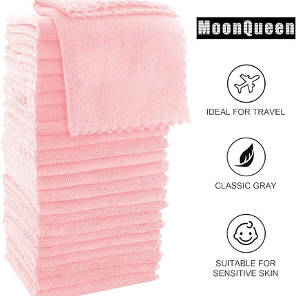 MOONQUEEN Ultra Soft Premium Washcloths Set - 12 x 12 inches - 72 Pack - Quick Drying - Highly Absorbent Coral Velvet Bathroom Wash Clothes (Pink)