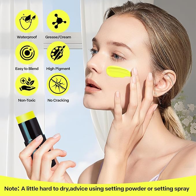 Go Ho Cream-Blendable Light Yellow Face Paint (1.06 oz),Eye Black Sports Stick,Full-coverage Pale Yellow Face Body Paint Stick for Party Halloween Cosplay SFX Makeup