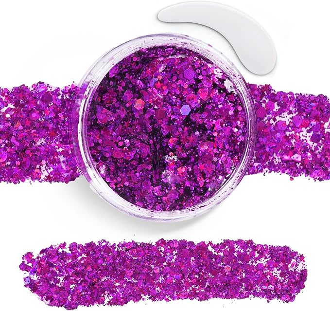 Purple Face Body Glitter Gel,Sparkly Face Glitter for Women,Mermaid Sequins Hair Glitter Makeup，Chunky Glitter Makeup for Face/Body/Hair/Eyes,Chunky Glitter for Festival Rave Accessories