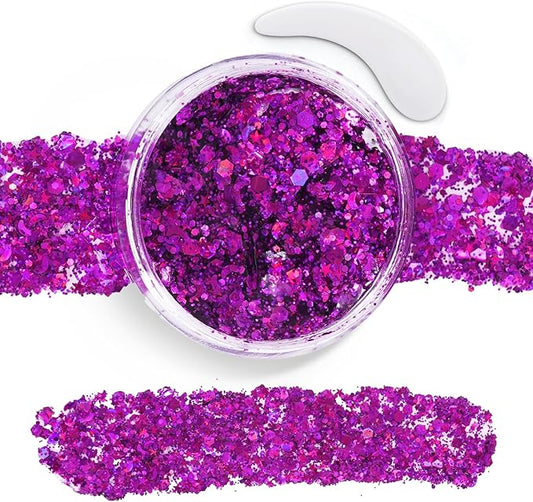 Purple Face Body Glitter Gel,Sparkly Face Glitter for Women,Mermaid Sequins Hair Glitter Makeup，Chunky Glitter Makeup for Face/Body/Hair/Eyes,Chunky Glitter for Festival Rave Accessories
