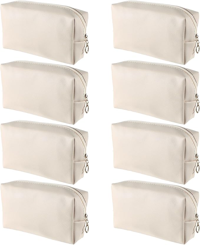 8 Pcs Makeup Bag Pu Leather Cosmetic Pouch Waterproof Small Toiletry Bag Portable Cosmetic Organizer Water Resistant Storage Purse for Lady Women Daily Storage Travel Organizer (Beige,Medium)