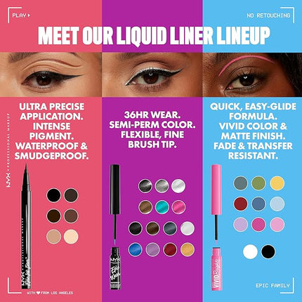 NYX PROFESSIONAL MAKEUP Epic Ink Liner, Waterproof Liquid Eyeliner - Black (Pack Of 2), Vegan Formula