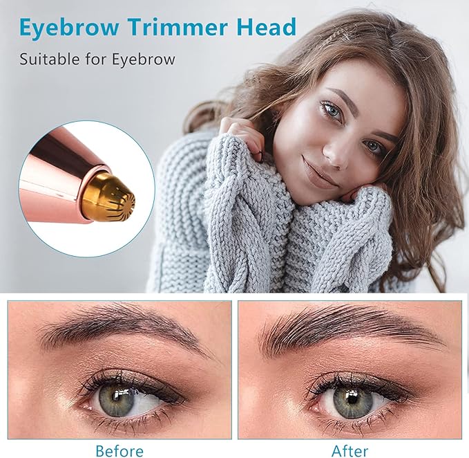 Facial Hair Remover for Women,Nose Hair Trimmer Rechargeable 2-1 Eyebrow Razor Portable Electric Shaver Painless Hair Remover Device for Face Nose Peach Fuzz Body Beard Lips Chin Female Hair Removal