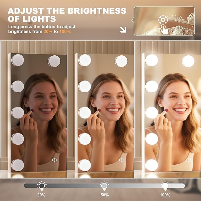MINISO Vanity Mirror with Lights - 11" x 14" Hollywood Makeup Mirror with Adjustable Brightness,3 Modes Light, 360°Rotation