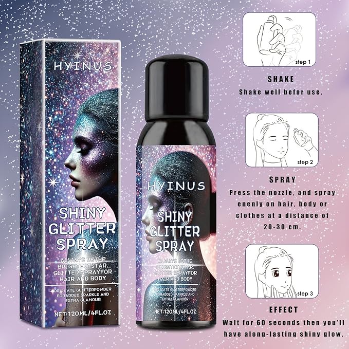 Body Glitter Spray, Glitter Spray for Hair, Body & Clothes | Quick-Drying, Long-Lasting Sparkle | Perfect for Festivals, Christmas, Parties & Cosplay- 1 Pack (Silver, 120ml-B)