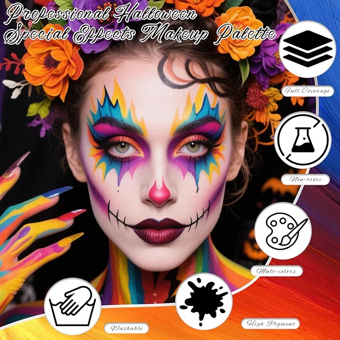 Blue Face Body Paint, Professional 6 Colors Body Paint SFX Makeup Palette, Cream Water Based Blue Face Paint for Cosplay Halloween SFX Avatar Costumes Mystique Smurf Clown Skeleton Makeup