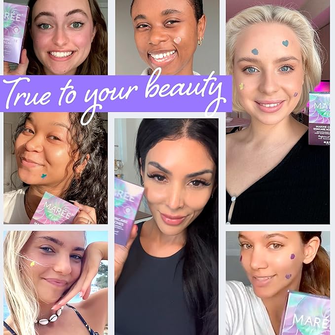 MAREE Star Pimple Patches for Face 2 PACK - Acne Patches - Natural Green Algae Extract & Tea Tree Oil - Hydrocolloid Stars Cute Zit Stickers, Parches Para Acne - Marine Collagen Blemish Pimple