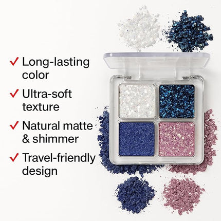 K'APEINE Glitter Shimmer Eyeshadow Makeup Palette, 4Colors Sparkle Eye Shadow Palettes Highly Pigmented Makeup Kit Long Lasting Waterproof Blendable Eyeshadow Palette