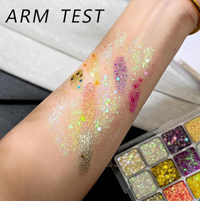 K'APEINE Eyeshadow Palette, 16 Colors Glitter Eyeshadow Chunky Pressed Sparkle Eye Shadow Powder Makeup Pallet Ultra Shimmer Makeup Kit Highly Pigmented Long Lasting Waterproof for Face Body