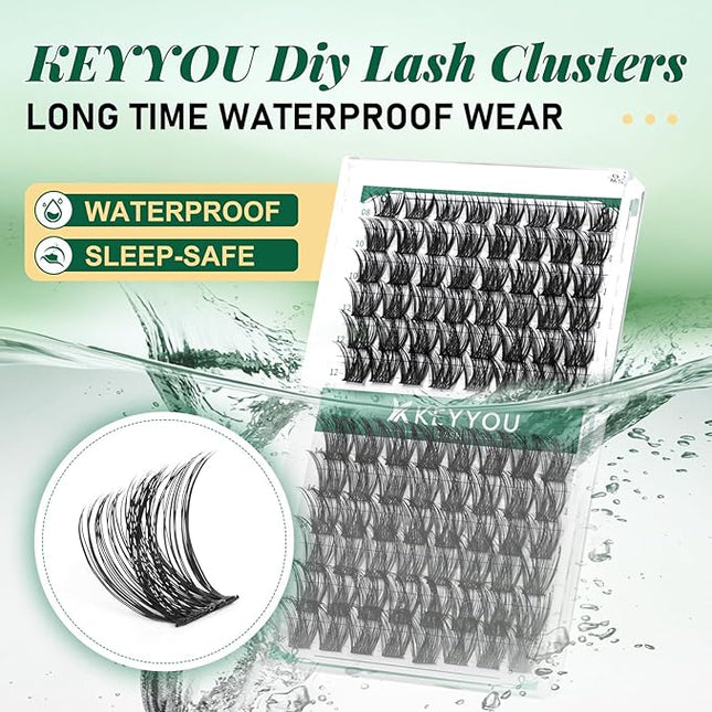 Lash Clusters,96 Pcs Cluster Lashes D Curl 14mm DIY Lash Extensions Eyelash Clusters,KEYYOU Volume Wispy Individual Lashes Soft&Comfortable Easy DIY at Home(Y13,D-14mm)