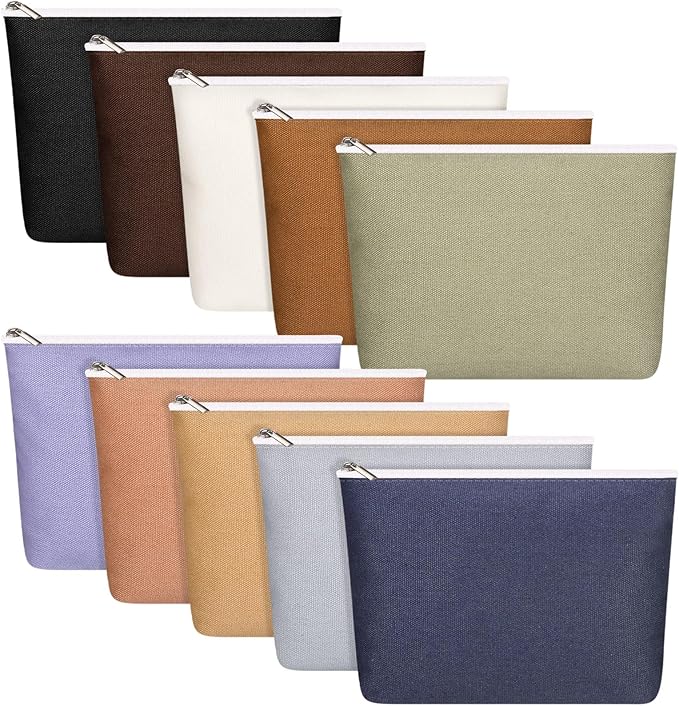 Reginary 10 Pcs Canvas Makeup Bags Bulk for Women Blank DIY Pencil Pouch Travel Toiletry Cosmetics Bags Gift for Christmas Breast Cancer Awareness Thanksgiving Wedding Nurses Teacher(Pastel Color)