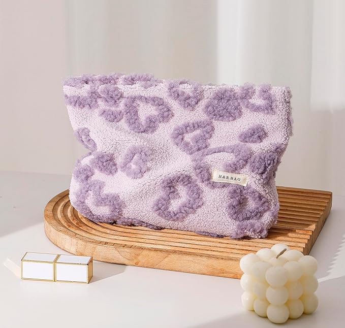 2 Pcs Makeup Bags, Large Cosmetic Bag Travel Toiletry Bag Organizer for Women, Plush Makeup Bag Small Cosmetic Pouch Purse with Zipper Gifts for Girls Teen