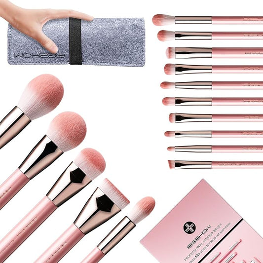 Makeup Brushes, EIGSHOW 15pcs Professional Makeup Brush Set With Case, Premium Synthetic for Foundation Contour Concealers Blush Eye Shadow (MISTYROSE)