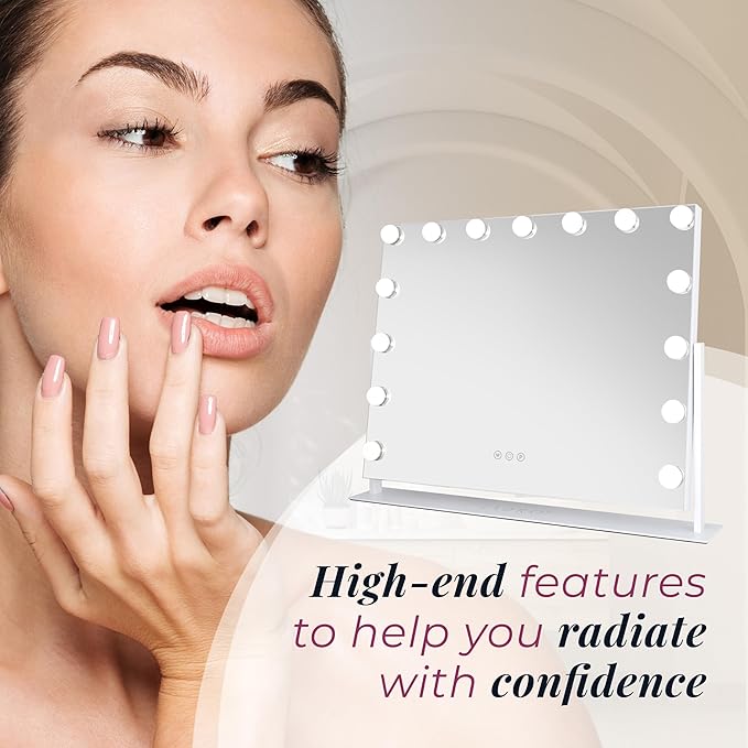 Zadro Hollywood Lighted Vanity Mirror with 15 LED Bulbs, 3 Color Light Settings, 360° Rotation Makeup Mirror Head (26" H x 20" W | 1X | Chocolate)