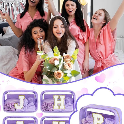 Gift Sets for Women, Initial Makeup Bag with Makeup Brush Set Bachelorette Party Favors, Purple Spa Kit with Skincare Headbands Wrist Bands Sleepover Party Supplies Gifts for Teen Girls Bridesmaid P