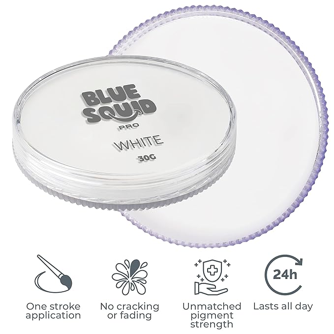 Blue Squid Face Paint Water Based Single Cake Professional Face Paint & Body Paint - Water Activated, Kids Adults Face Painting for Costume, Halloween Makeup, Cosplay - Classic White Face Paint 30g