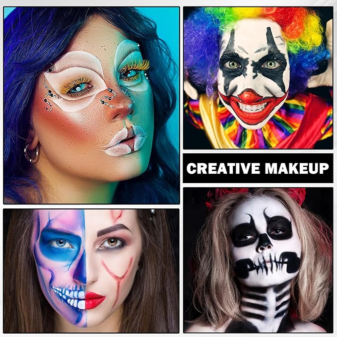 DAMUSI Blue Red White Face Paint Sticks Professional Eye Black Football Baseball Softball,Convenient Design Halloween Face Paint Makeup for Adults and Kids（Blue/White/Red Body Paint Sticks）