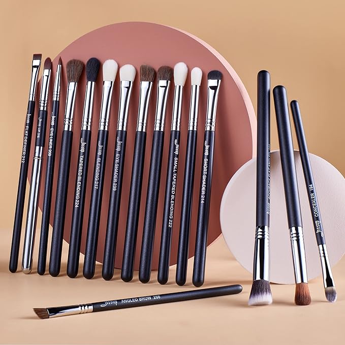 Jessup Brand 19pcs Professional Makeup Brush Pro Set Beauty Eyeshadow Blending Eyeliner Smoked Sloom Cosmetics Tool kit T131 Silver/Black