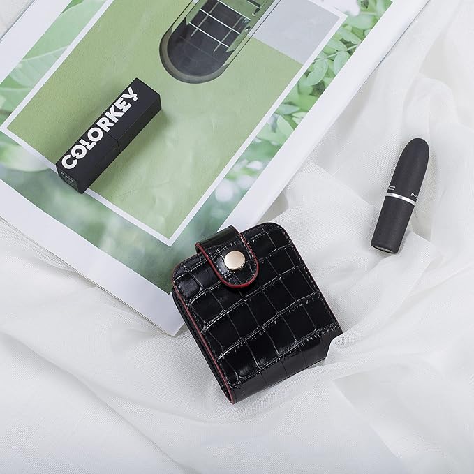 Cockatoo Leather Lipstick Case with Mirror Makeup Holder Portable Small Cosmetic Bag for Women More Colors