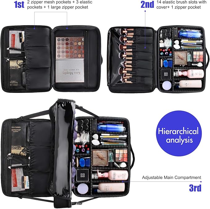 Relavel Extra Large Makeup Case with 4 Pcs Makeup Bags, Professional Makeup Artist Set Portable Nail Organizer Box Art Supply Case with Adjustable Dividers (5 Pack, black)