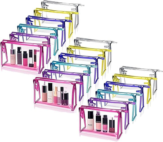 18 Pcs Portable Clear Makeup Bags with Handle, Transparent Waterproof Toiletry Bag, Travel PVC Cosmetic Bags Pouch, Pencil Cases, Stationary Organizer