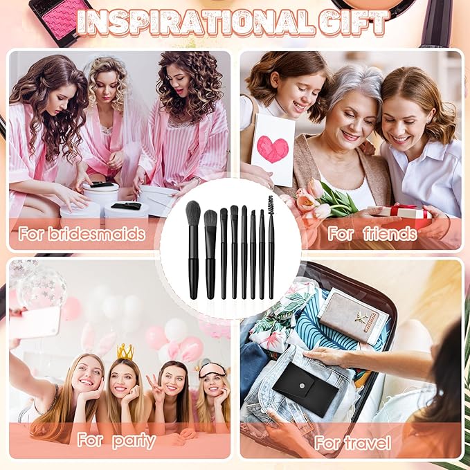 Tioncy 12 Sets Travel Makeup Brush Set Bulk Brushes Bag Bridesmaid Gift Synthetic Fibre Face Make up Brushes Angled Blush Brush for Wedding Bridal Shower Favors Bachelorette Party Gift(Black)