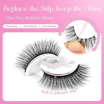 CALAILIS Self Adhesive Eyelashes 5 Pairs Natural Look Press On Lashes No Glue Need Eyelashes Reusable Wispy Self-adhesive False Lashes with Replacement Adhesive Strips (C204)