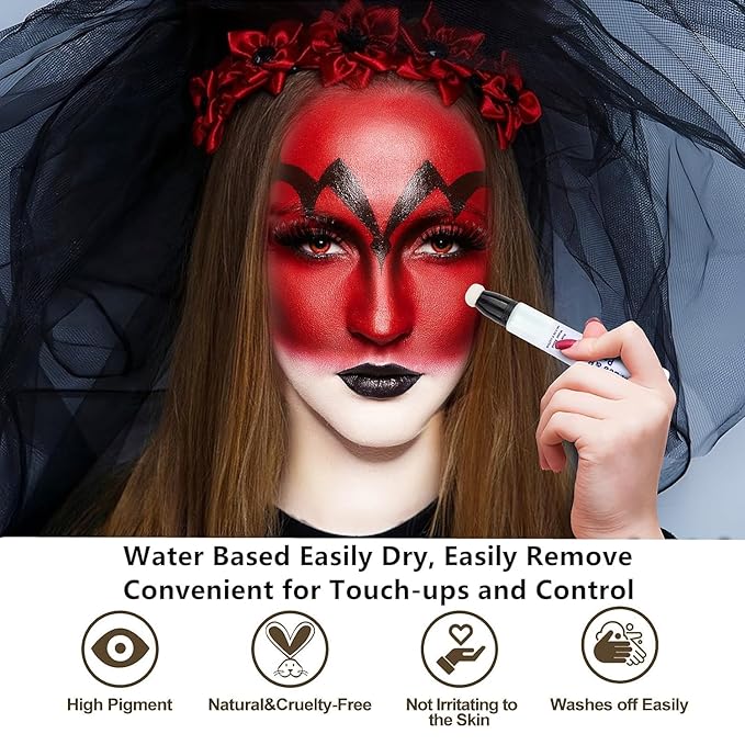 Go Ho Red Face Paint Stick,High Pigment,Water Based Cream Red Face Body Paint Washable for Halloween Cosplay SFX Devil Clown Makeup