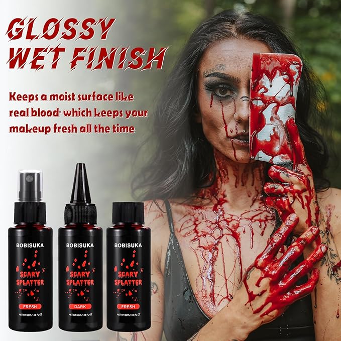 3PCS Halloween Realistic Washable Fake Blood Spray, Dripping Blood Makeup Kit for SFX, Cosplay, Party, Stage, Horror Film