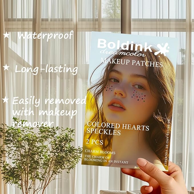 2pcs Makeup Stickers, Waterproof Face Colorful Love Heart Temporary Tattoo Stickers, Masquerade Stickers， Wedding Face Makeup Stickers for Women.