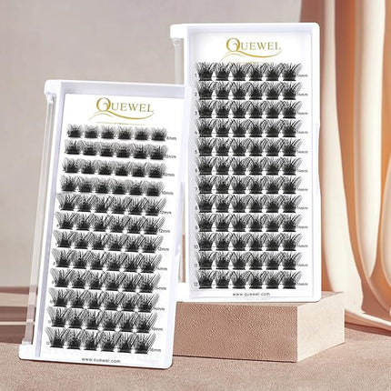 QUEWEL Lash Clusters 72 Pcs Wide Stem Individual Lashes C/D Curl 8-16mm Length DIY Eyelash Extension False Eyelashes Soft for Personal Makeup Use at Home (H03-C-12)