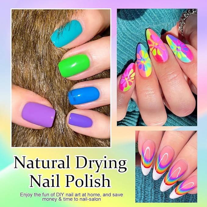 DouborQ 6 Colors Neon Bright Colors Nail Polish Set Finger Nail Polish Bulk Manicure Nail Art Home Salon Long-lasting Sequins Nail Art Varnish for Halloween (25-30)