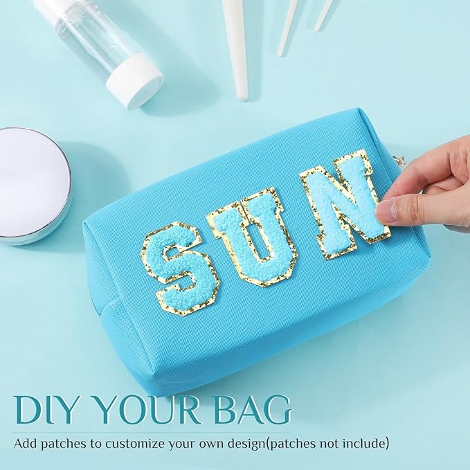 Sanwuta 9 Pcs Makeup Bags Bulk PU Double Zippers Cosmetic Bag Makeup Toiletry Pouch Portable Travel Organizers Case for Women Bachelorette Party End of The Year Bridesmaid Gift(Blue and Green Color)