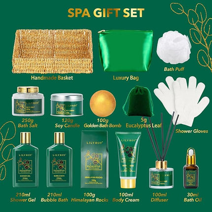 Valentines Day Gifts Basket for Women and Men- 15-Piece Premium Eucalyptus Bath Gift Set - Spa Kit, Ideal for Birthday, Mothers Day, Father’s Day, Christmas, Perfect for Holidays Self Care