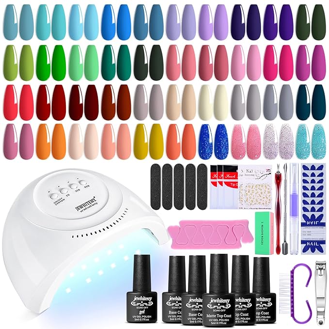 JEWHITENY 45PCS Gel Nail Polish Kit with U V Light LED Nail Lamp 40 Colors Set Manicure Nail Gel Kit