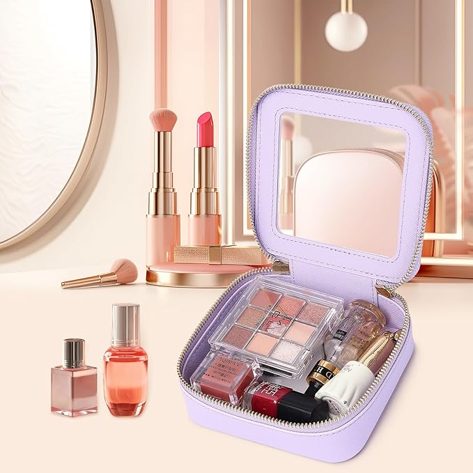 Pinkmik Small Makeup Bag Clear Mini Cosmetic Makeup Case & Toiletry Bag with Zipper Women's Purse Organizer & Car Essentials (X/Purple, MINI-1)