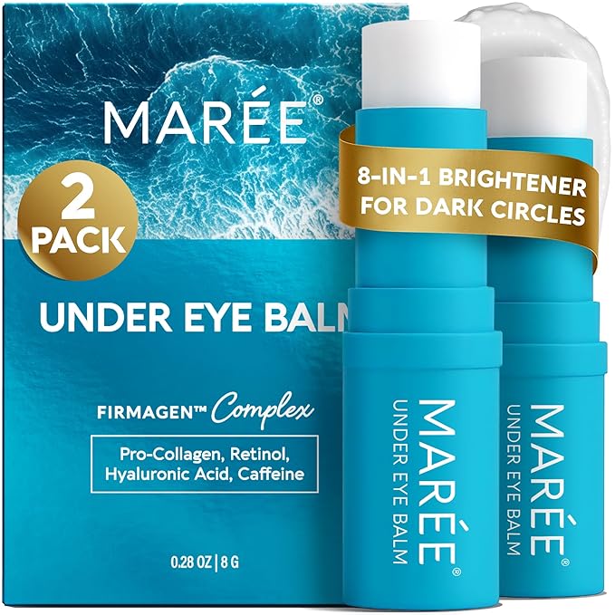 MAREE Under Eye Balm Stick Hydrating - 2 PACK Retinol Caffeine Under Eye Brightener Stick for Older Women - Collagen Under Eye Cream for Dark Circles & Wrinkles - Skin Care Treatment Moisturizer