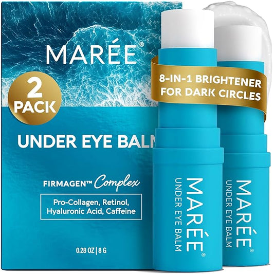 MAREE Under Eye Balm Stick Hydrating - 2 PACK Retinol Caffeine Under Eye Brightener Stick for Older Women - Collagen Under Eye Cream for Dark Circles & Wrinkles - Skin Care Treatment Moisturizer