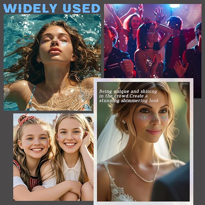 24pcs Face Glitter Freckles Tattoo, Holographic Chameleon Body Glitter Faux Freckle Stickers for Women Girls, Sparkle Star Speckles Makeup Patches Concert Festival Rave Cosplay Accessories